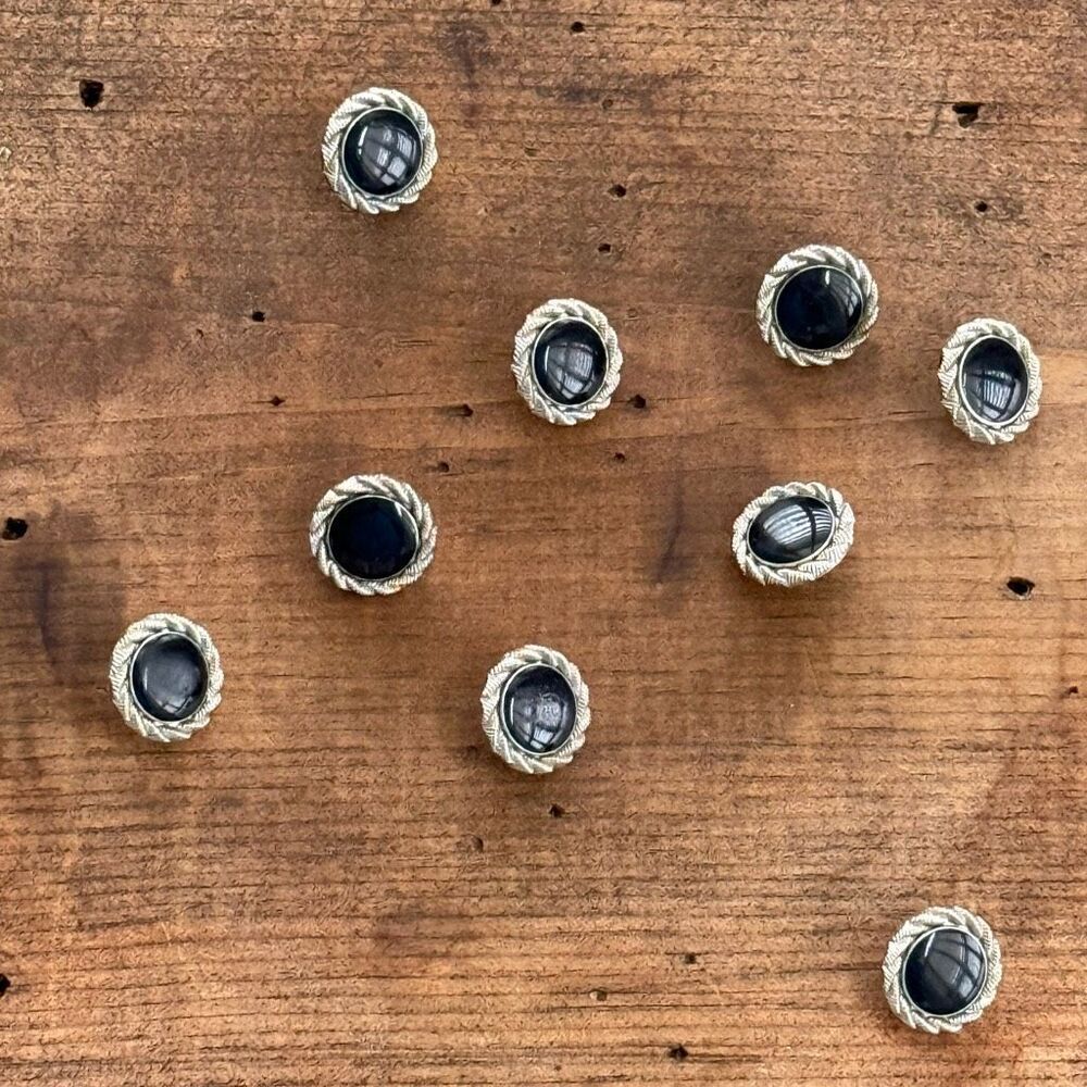 9 Vintage Ungaro Midnight Blue Silver Tone Buttons